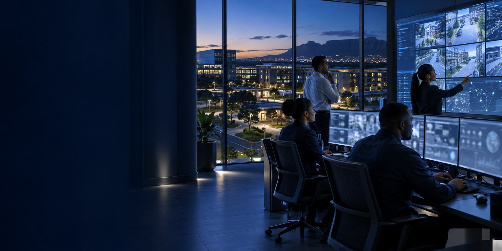 Illustrative AI Monitor operations team reviewing surveillance footage