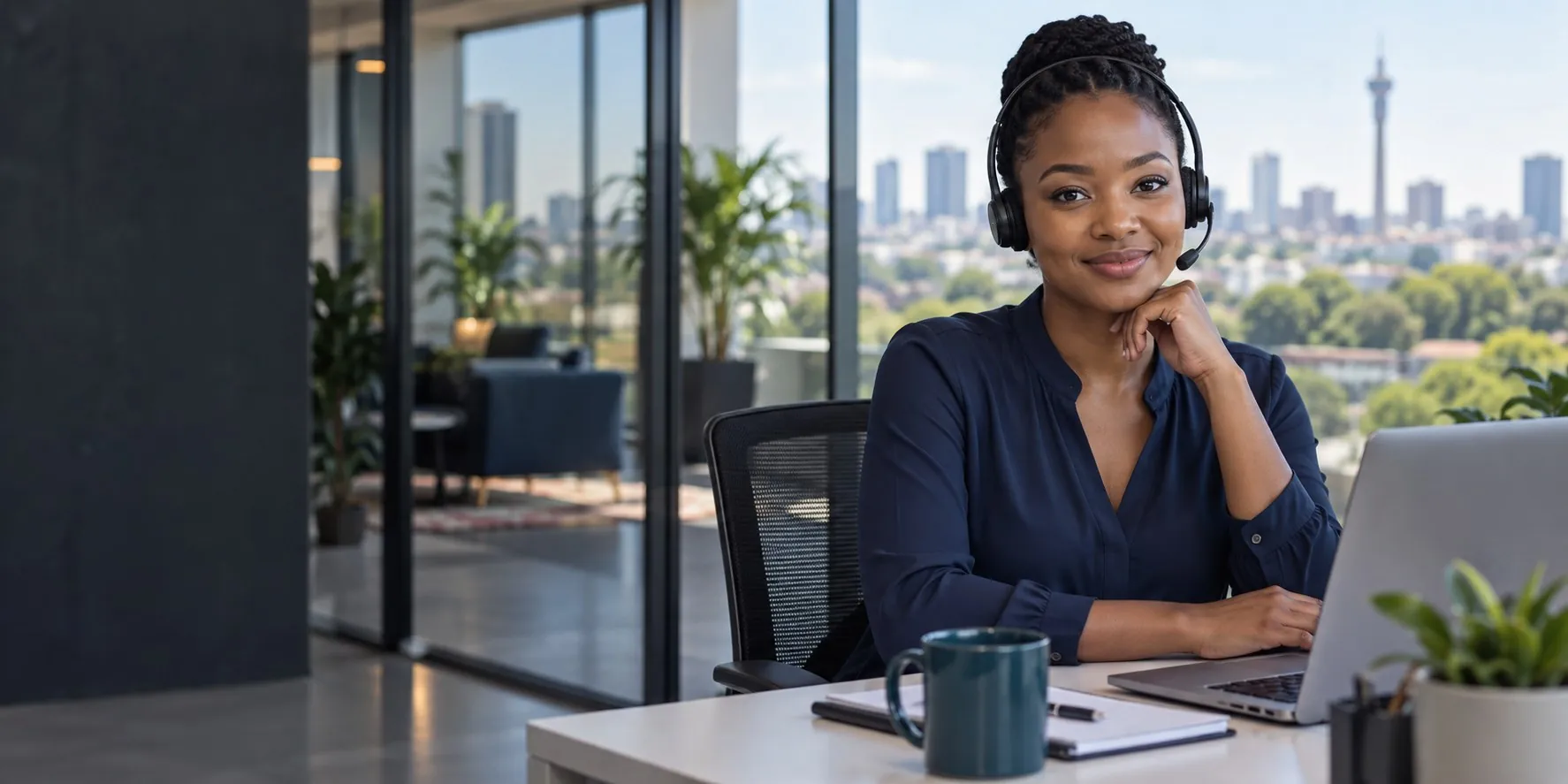 Illustrative customer support professional in a Johannesburg office