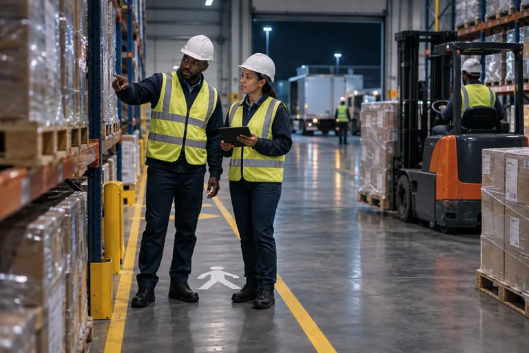 Warehouse team reviewing operations