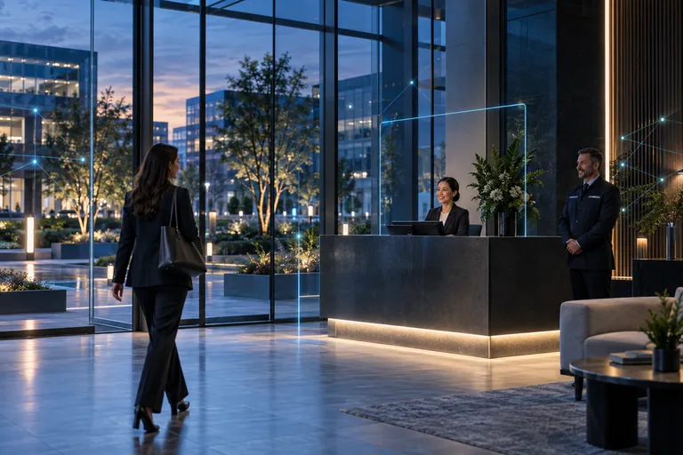 Visitor arriving at an office reception