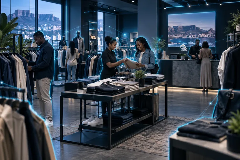 Customers and staff in a clothing store