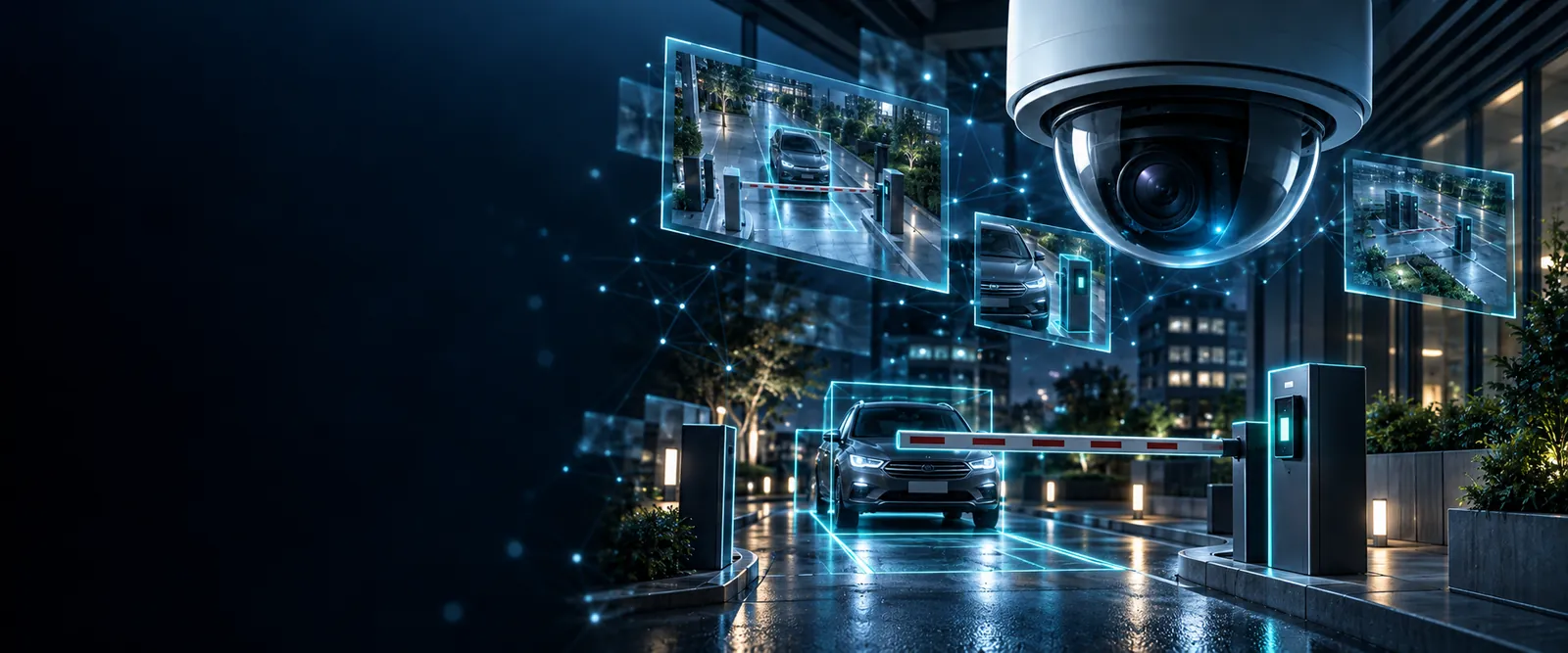 AI video intelligence showing a vehicle entrance, reader and boom gate