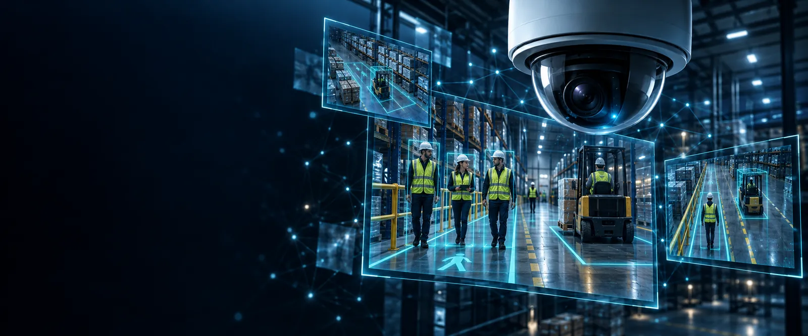 AI video intelligence showing warehouse PPE and pedestrian safety zones
