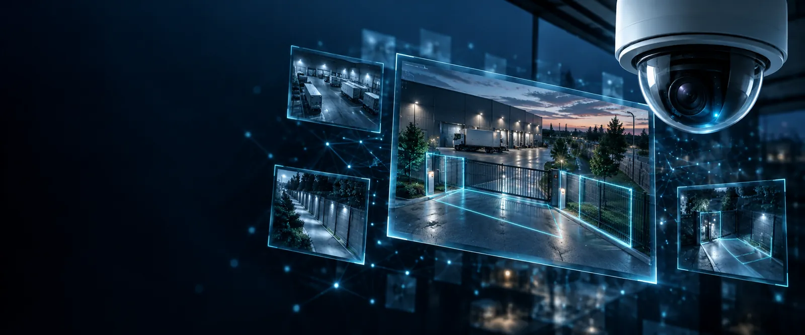 AI video intelligence showing a commercial perimeter and configured entry zones